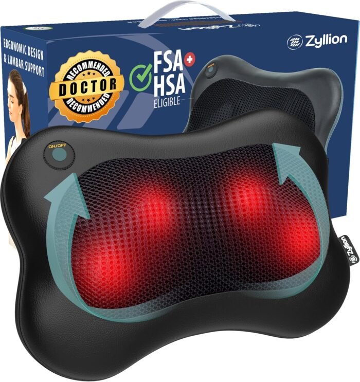 Zyllion Shiatsu Back and Neck Massager with Heat (FSA HSA Eligible) Cordless Rechargeable 3D Electric Kneading Deep Tissue Massage Pillow for Muscle Pain Relief on Shoulder, Leg, Foot ZMA-13RB - Image 2