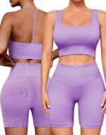 Workout Outfits Sets for Women 4 piece Seamless Backless Tank Sport Bra High Waist Short Yoga Gym Matching Active Set - Image 2