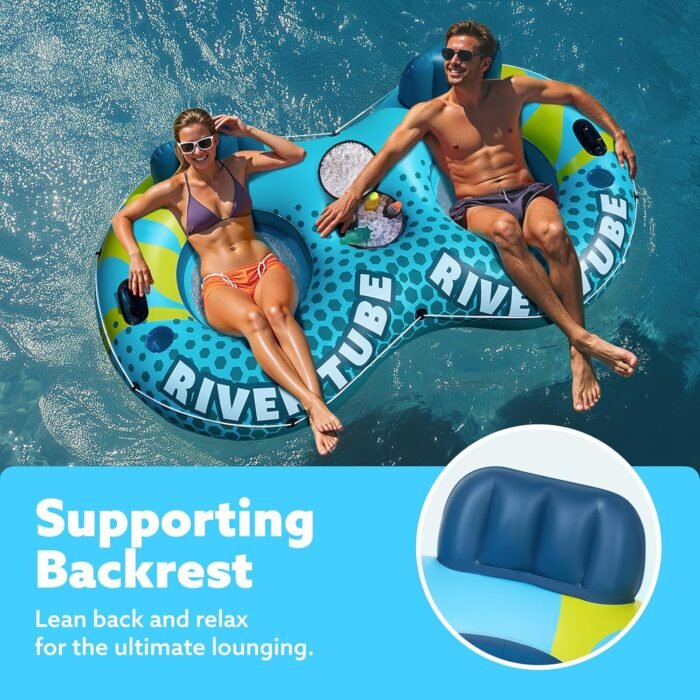 SLOOSH 2-Person Inflatable River Tube - Heavy Duty River Run Tubes Pool Lake Floats for Adults, Large Floating Raft Lounge Above Water Floaties with 2 Cup Holders & Removable Cooler - Image 5