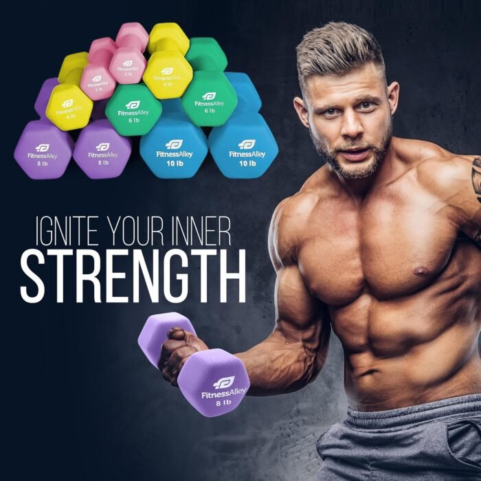 Neoprene Workout Dumbbells - Non Slip, Anti Roll Exercise & Fitness Dumbbells Combo - Hex Shaped Hand weights for Men & Women - Ideal for Home and Gyms training - Image 6
