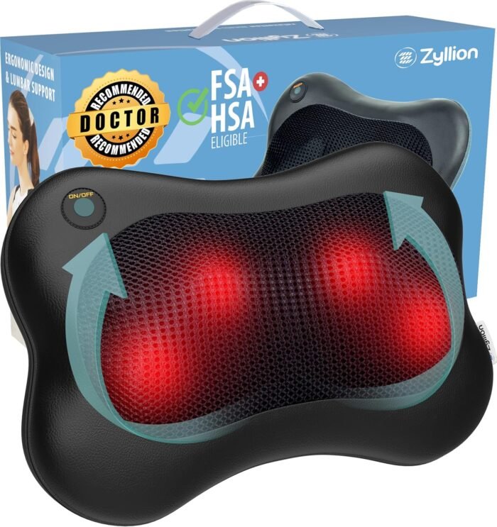 Zyllion Shiatsu Back and Neck Massager with Heat (FSA HSA Eligible) 3D Kneading Deep Tissue Massage Pillow for Muscle Pain Relief, Arthritis, Sciatica, Plantar Fasciitis on Shoulder, Leg, Foot ZMA-13 - Image 2