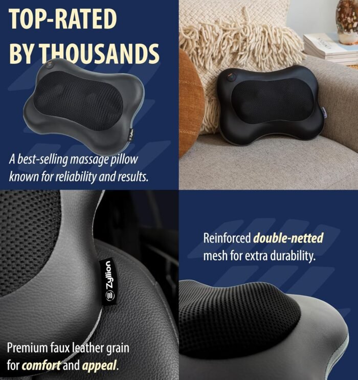 Zyllion Shiatsu Back and Neck Massager with Heat (FSA HSA Eligible) Cordless Rechargeable 3D Electric Kneading Deep Tissue Massage Pillow for Muscle Pain Relief on Shoulder, Leg, Foot ZMA-13RB - Image 9
