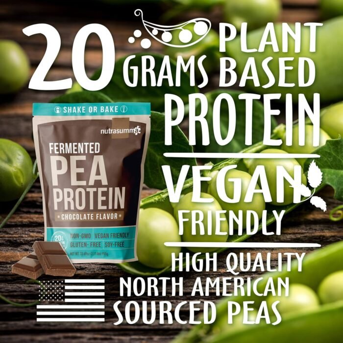 Pea Protein Powder, Vegan Chocolate Flavor, 100% Plant Based, No Artificial Sweeteners, Non GMO, Gluten Free & Soy Free, 2.11 LB - Image 4