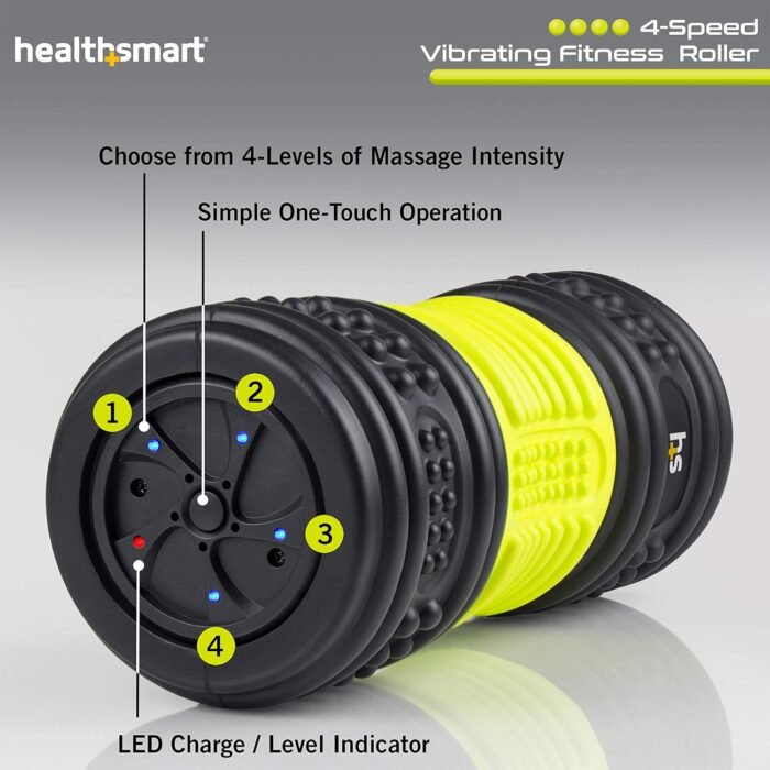 HealthSmart 4-Speed Vibrating Exercise Roller Foam FSA/HSA Eligible – Deep Tissue Massage Muscle Recovery & Pain Relief for Full Body | Electric foam Roller for Physical Therapy & Workout - Image 4