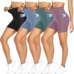 FULLSOFT 4 Pack Biker Shorts for Women with Pockets – 5" High Waisted Tummy Control Workout Yoga Running Gym Tennis Shorts - Image 2