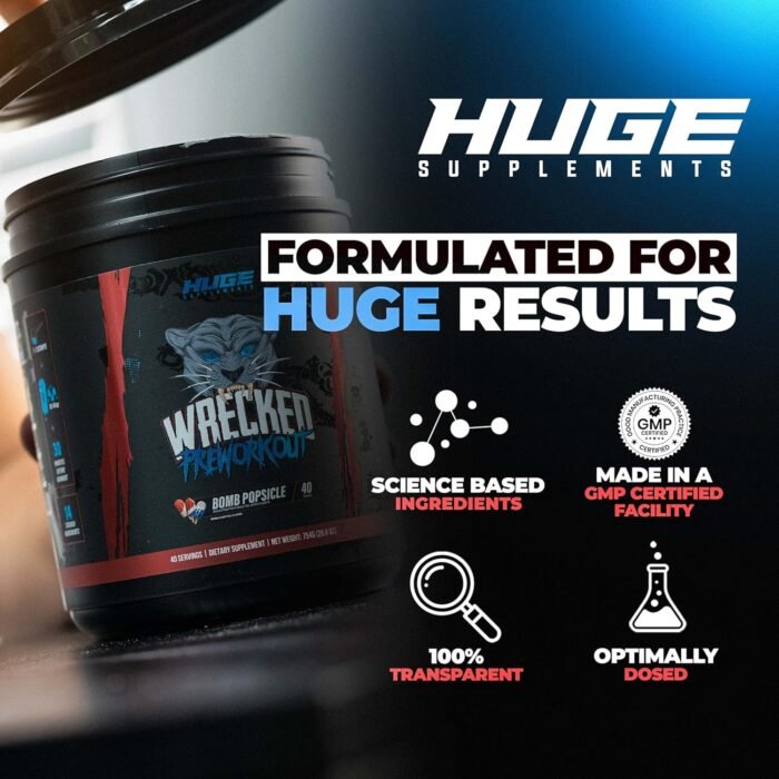 Wrecked Pre Workout Powder, Advanced Formula, Boosts Energy, Focus, Pumps & Performance, 10g L-Citrulline, 6.4g Beta Alanine, 5g Tyrosine, 1g Alpha GPC, 375mg Fast-Acting Caffeine & More (40 Servings) - Image 5