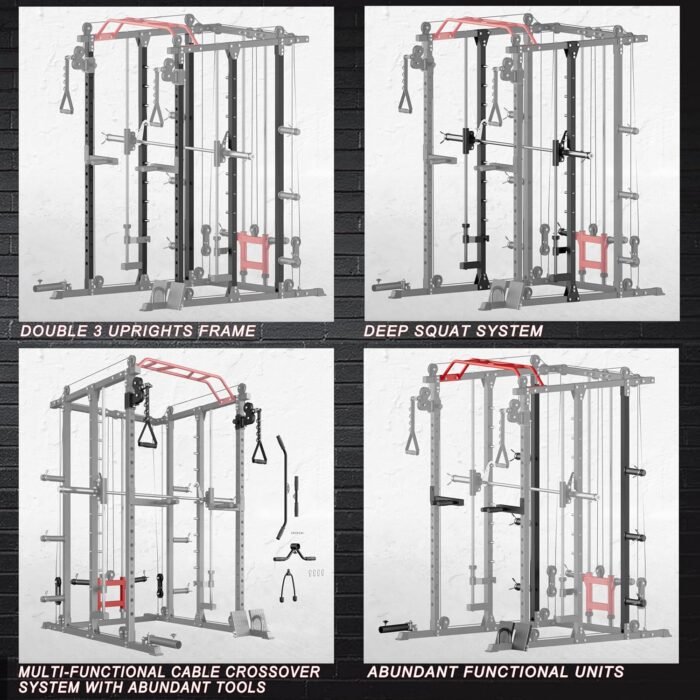 Fitness Deep Squat Machine with Cable Crossover System and Multi-Function Squat Rack Power Cage for Home Gym. - Image 7