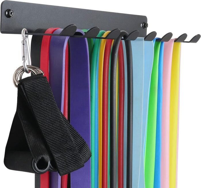 Gym Storage Rack Resistance Band Rack Wall Mount Barbell Rack Heavy Duty Home Gym Storage Rack for Gym Equipment, Exercise Bands, Lifting Belts and Jump Ropes, Gym Accessories - Image 4