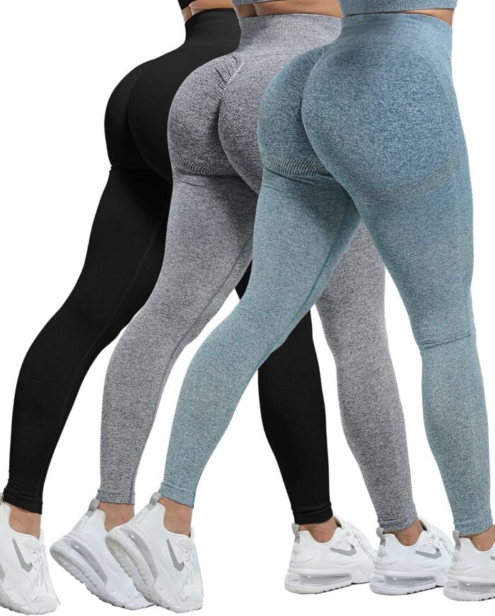 CHRLEISURE Workout Leggings Sets for Women, Gym Scrunch Butt Butt Lifting Seamless Leggings 3 Piece - Image 2