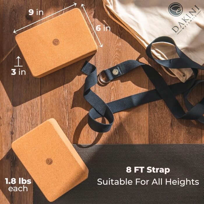Cork Yoga Blocks 2 Pack with Strap- 9x6x3 Inch Natural Yoga Block Set of 2- Pilates Props and Accessories - High Density Cork Bricks For Exercise - Image 5