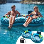 SLOOSH 2-Person Inflatable River Tube - Heavy Duty River Run Tubes Pool Lake Floats for Adults, Large Floating Raft Lounge Above Water Floaties with 2 Cup Holders & Removable Cooler - Image 2