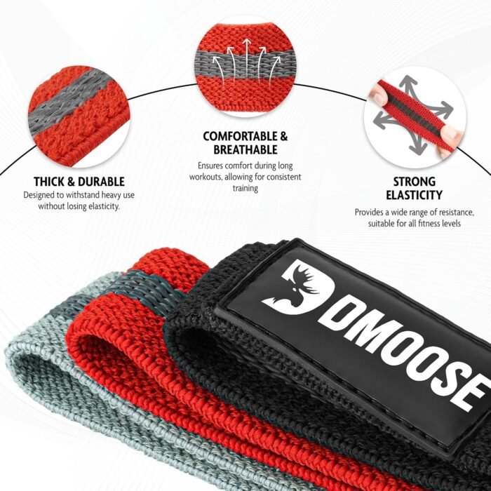 DMoose Fitness Fabric Resistance Bands for Full Body Exercises - Non-Slip Thick Cloth Stretch Band for Squats, Lunges & Bicep Curls - Long Resistance Bands for Working Out - Booty Band for Men & Women - Image 5