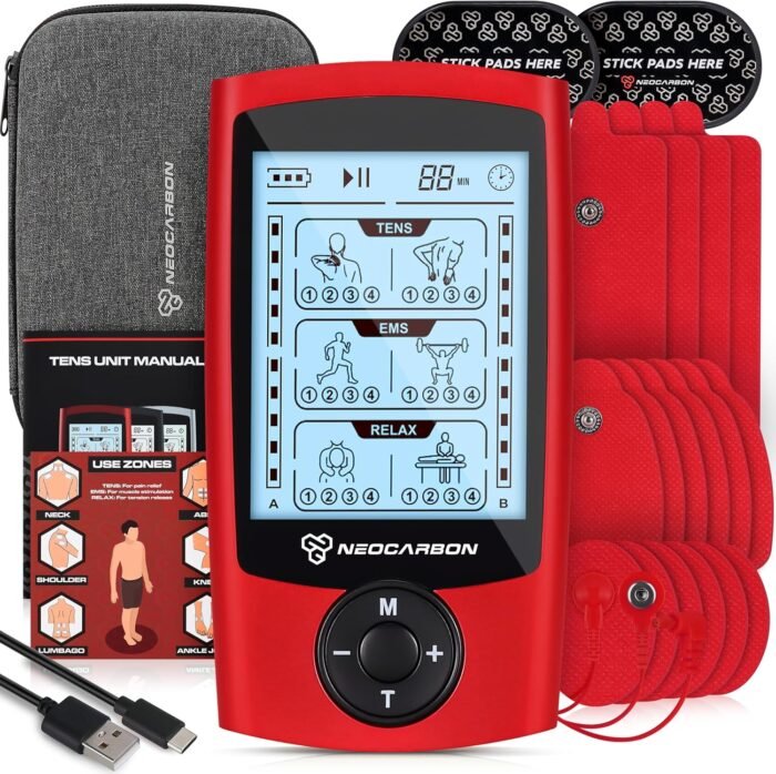 TENS Unit Muscle Stimulator, EMS Massager Machine for Shoulder, Neck, Sciatica and Back Pain Relief, Electronic Pulse Massage Physical Therapy, FSA/HSA Eligible, Red - Image 2