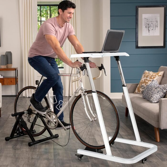 Adjustable Bike Desk - Rolling Laptop Cart for Stationary Bike or Trainer - Exercise While Working or Watching TV - Standing Desk - Image 5