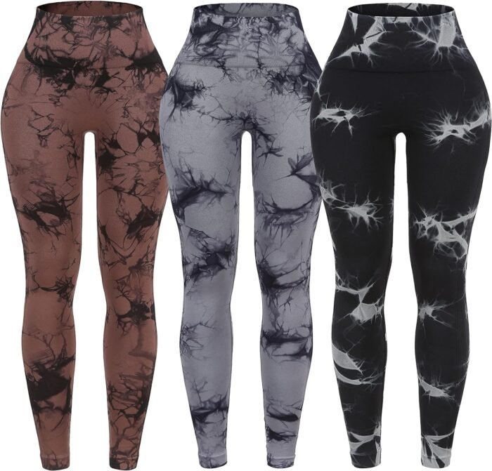 OVESPORT 3 Pack Tie Dye Seamless High Waisted Workout Leggings for Women Scrunch Butt Lifting Yoga Gym Athletic Pants - Image 2