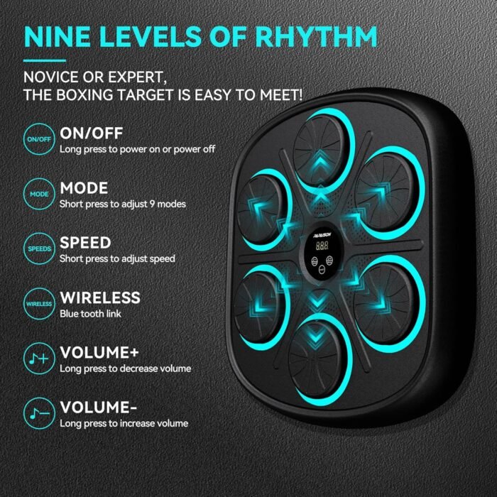 2025 Upgraded Smart Music Boxing Machine with Gloves, Wall-Mounted Bluetooth Electronic Boxing Trainer, LED Screen Punching Target for Home Gym, Office Stress Relief - Adults & Kids Workout Equipment - Image 8