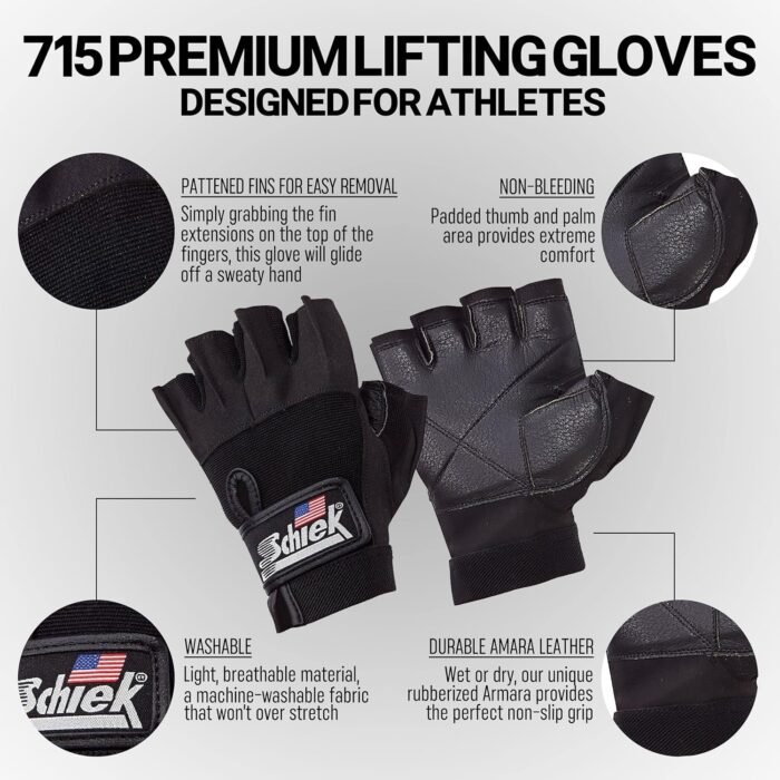 Schiek Sports 715 Premium Gel Lifting Gloves - Exercise Equipment Gloves - Image 4